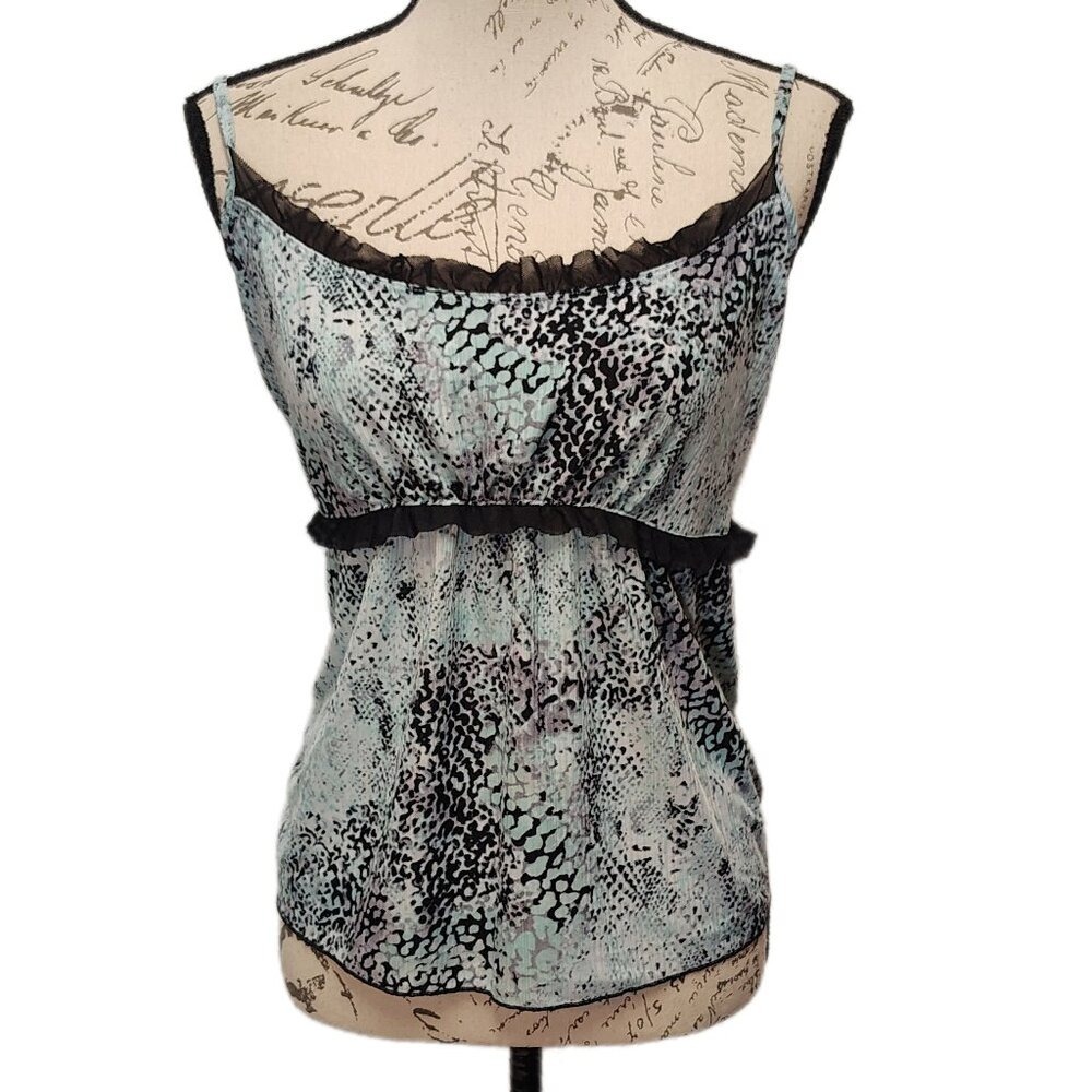 Y2K Babydoll Lace Trim Tank Top XL Lingerie Animal Print Loungewear Sustainable